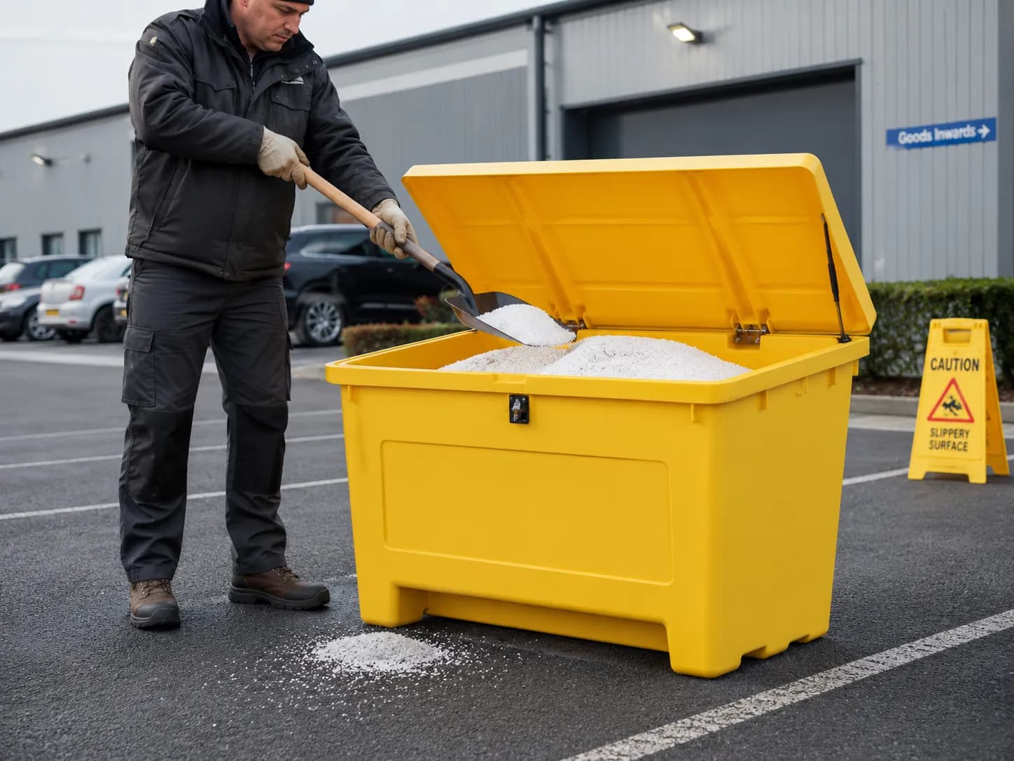Premium 250 Litre Grit Bin with Lockable Lid and Custom Text Options for Safe Sand Storage