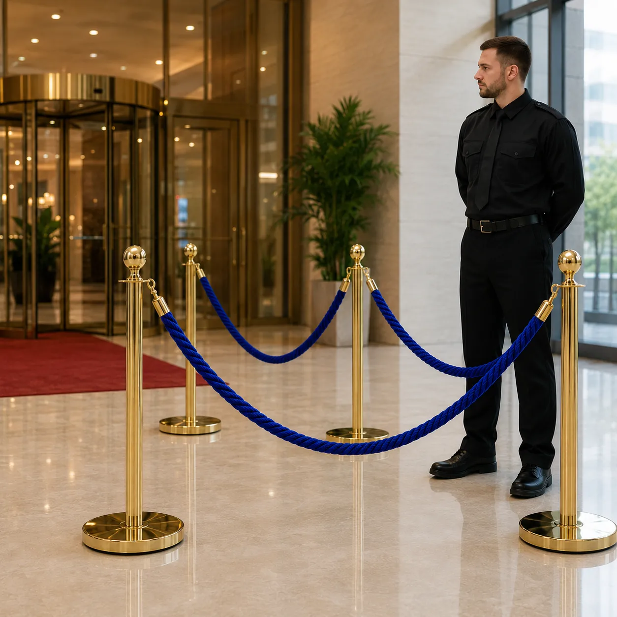 Brass Rope Barrier Set with Blue Ropes for Event Management (Pack of 4)