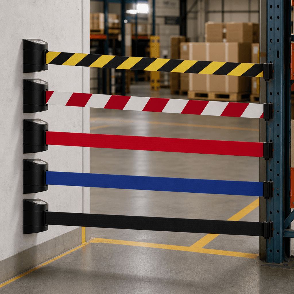 Wall Mount Belt Barrier 4.5m – Retractable Queue Belt, Chevron, Black, Red or Custom Print — image 2