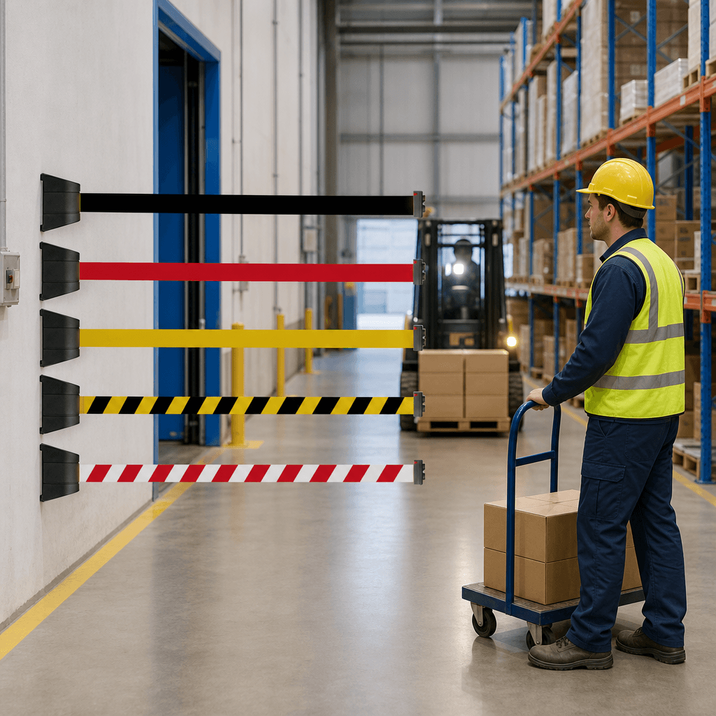 Wall Mounted Magnetic Belt Barrier 4.5m / 10m – Tool-Free Fixing for Warehouse & Industry