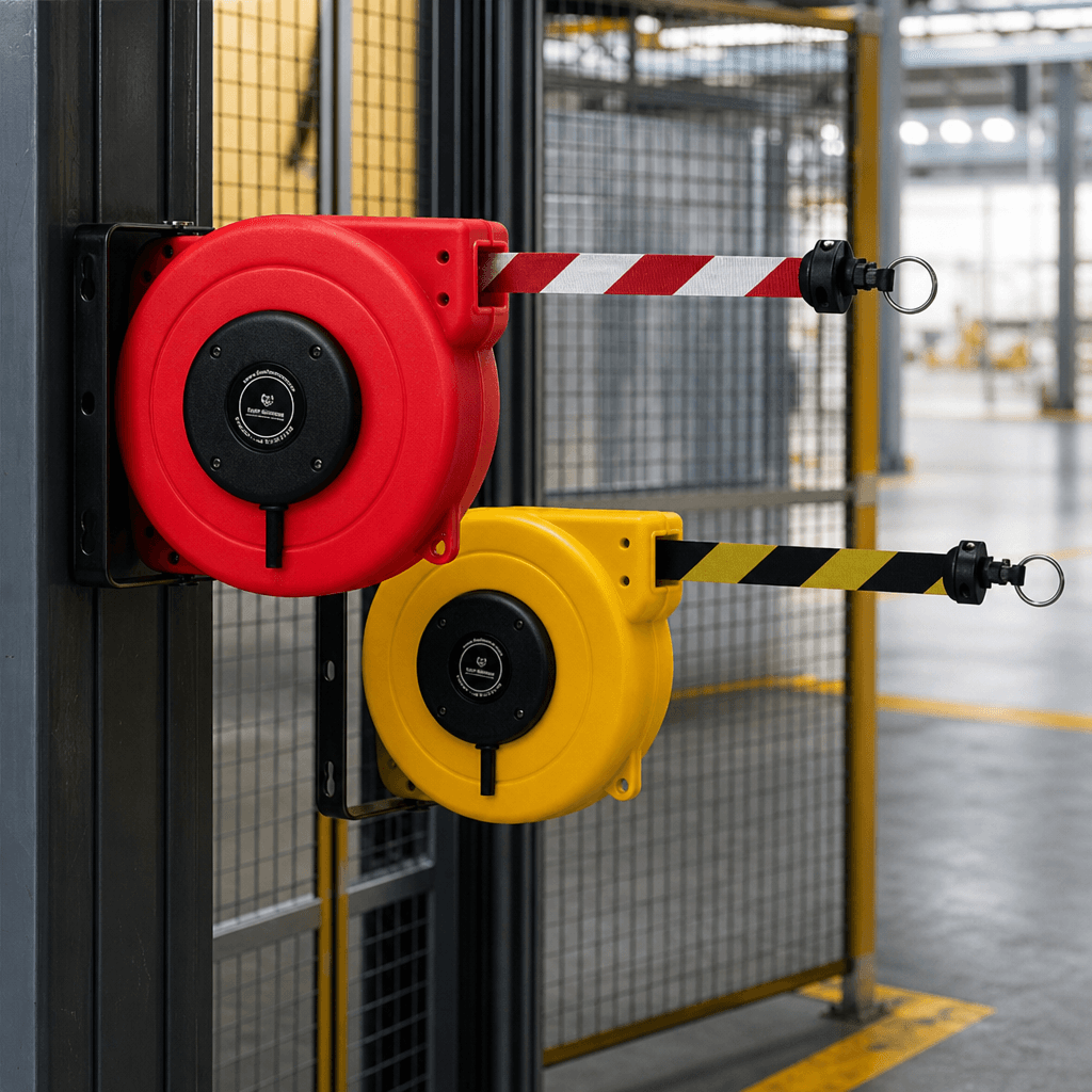 Heavy Duty Safety Barrier Reel 9m / 18m – Wall Mounted Chevron Belt with Wall Receptacle — image 2