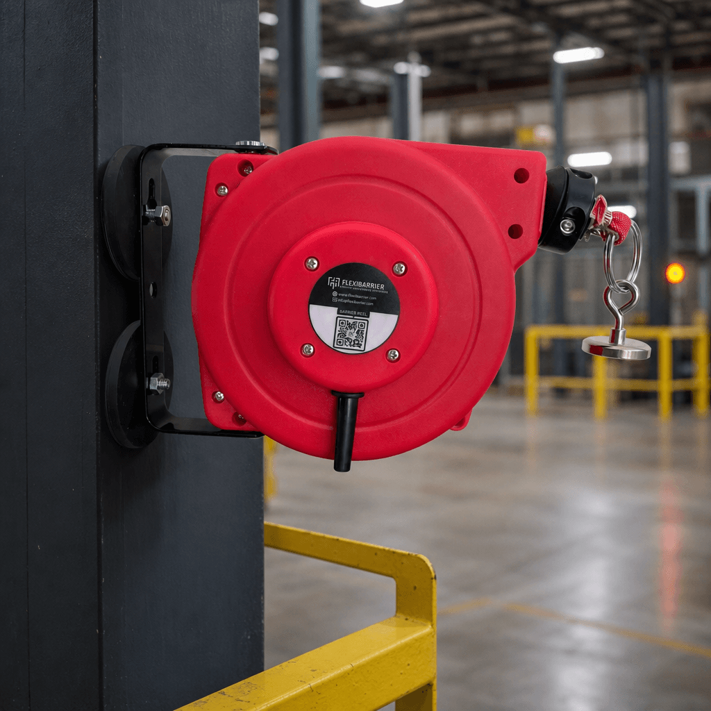 Heavy Duty Magnetic Barrier Reel 9m / 18m – Tool-Free 180° Swivel, 50mm High-Visibility Tape — image 2