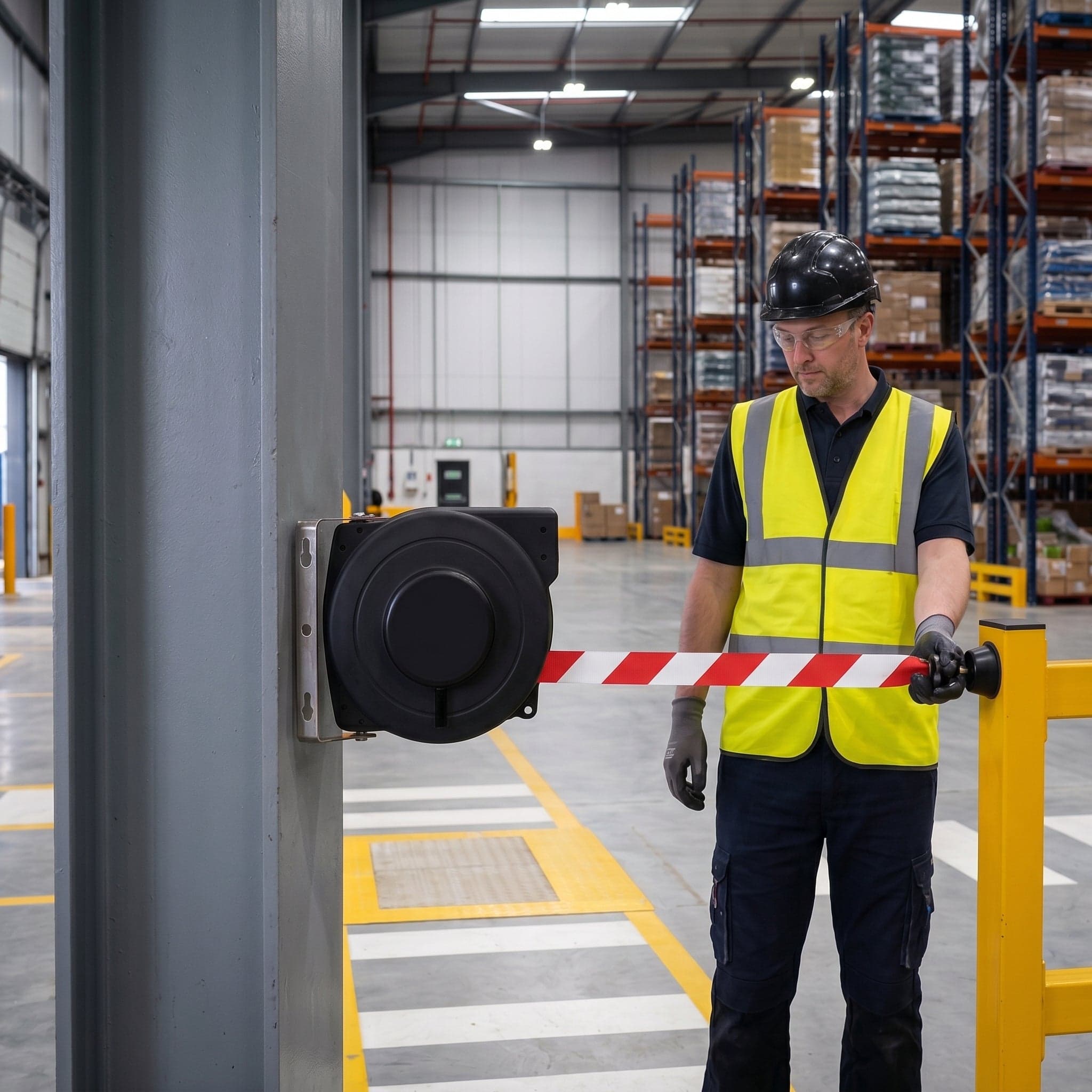 Heavy Duty Magnetic Barrier Reel 9m / 18m – Tool-Free 180° Swivel, 50mm High-Visibility Tape — image 4
