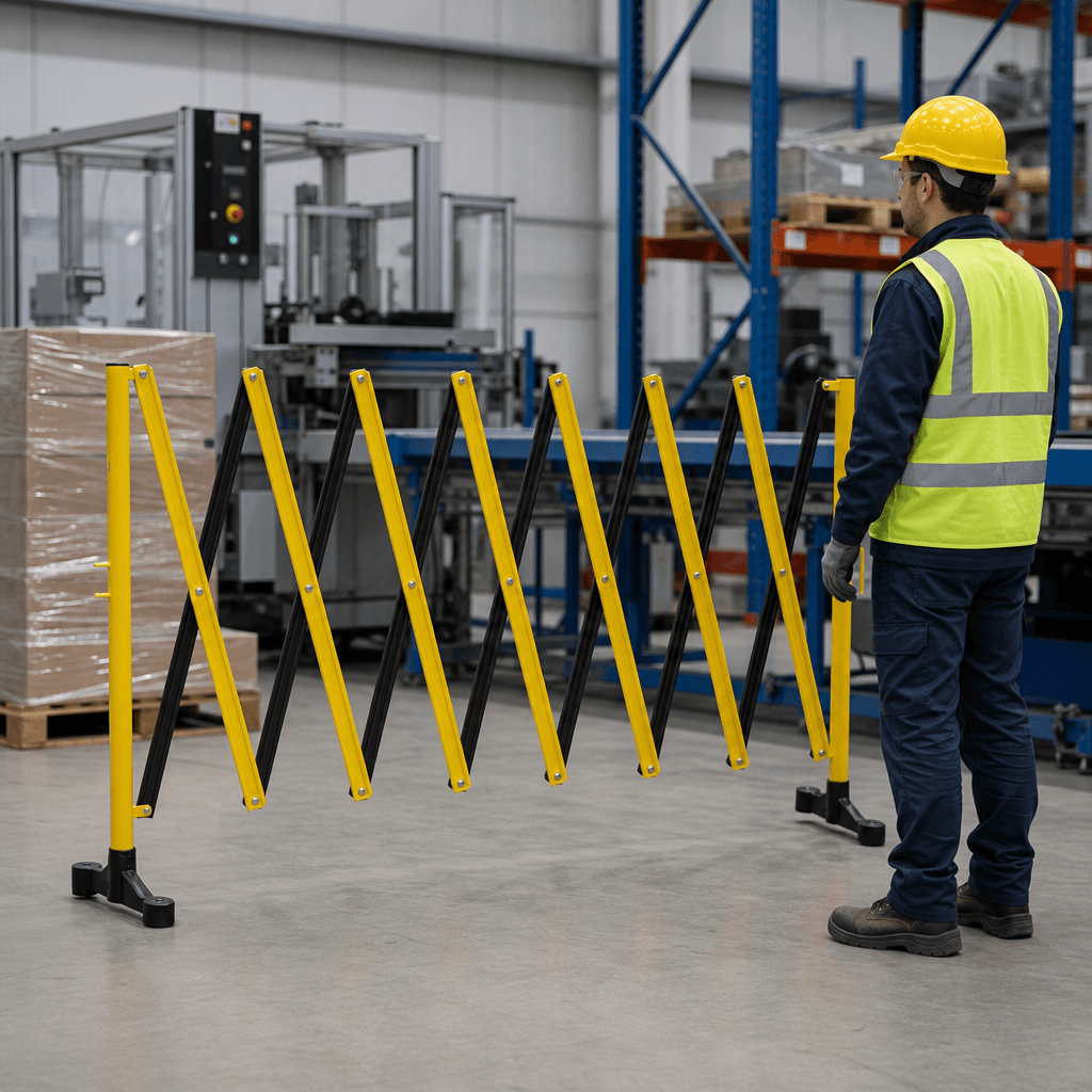 Expanding Barrier 3m with Base – Folding Trellis Crowd Control Barrier, Black/Yellow or Red/White
