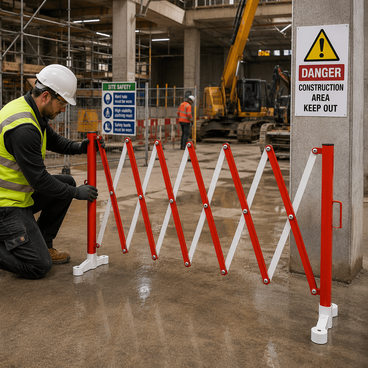 Expanding Barrier 3m with Base – Folding Trellis Crowd Control Barrier, Black/Yellow or Red/White — image 3