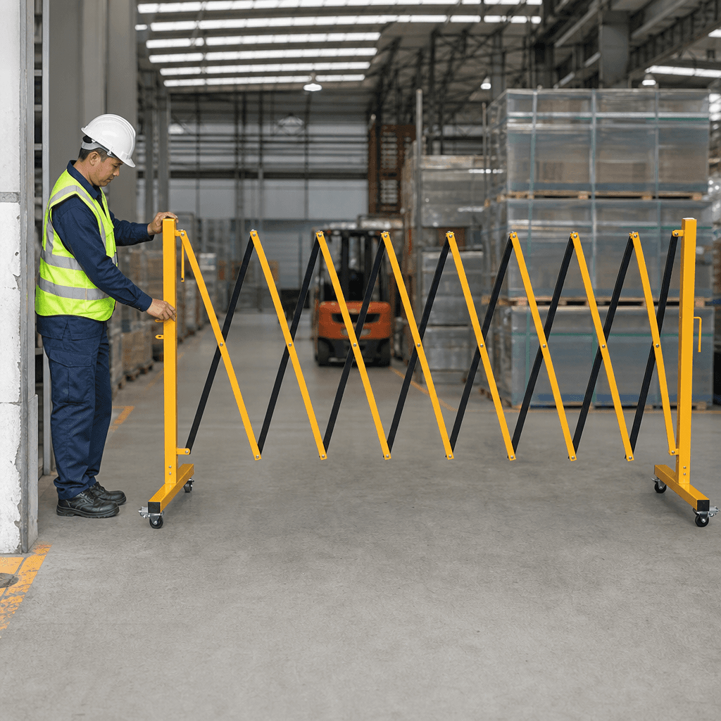 Expanding Gate on Wheels 3.6m – Mobile Folding Trellis Barrier, Black/Yellow or Red/White