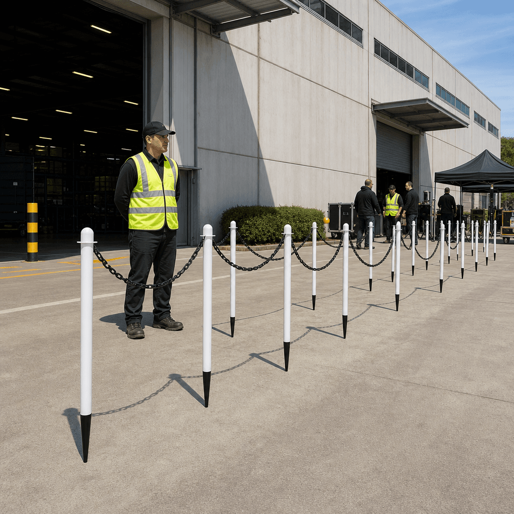 Post and Chain Barrier Set – 16 Posts + 25m Chain, 80cm Polyethylene Posts with Spike Base — image 2