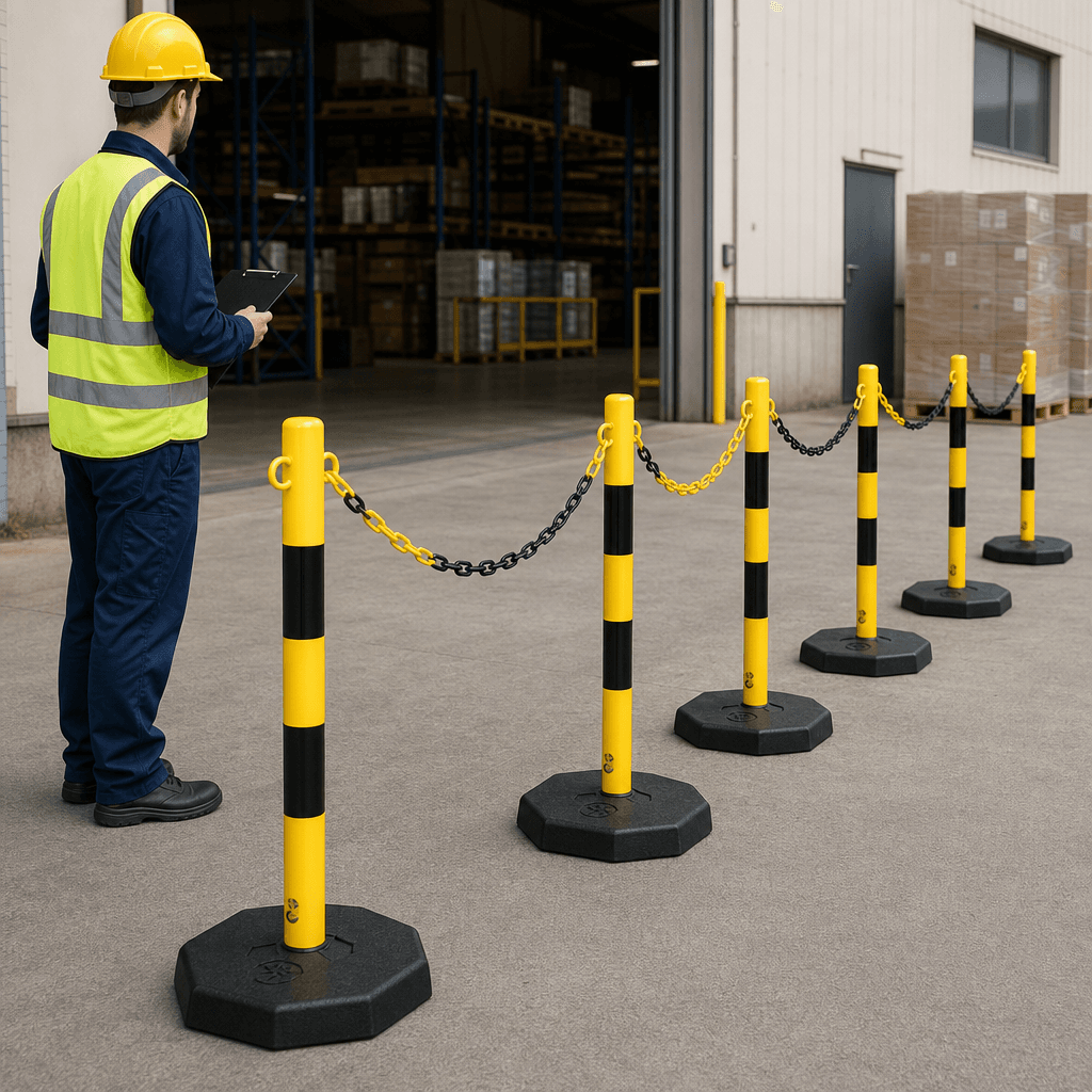 Steel Post and Chain Barrier Set – 6 Freestanding Posts for Crowd Control, Indoor & Outdoor — image 2