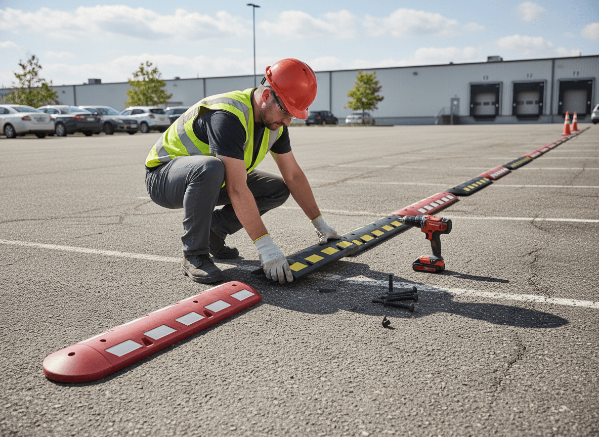 Rubber Speed Bump 56mm / 75mm – Heavy Duty Modular Traffic Calming Ramp with Cat's Eye Reflectors