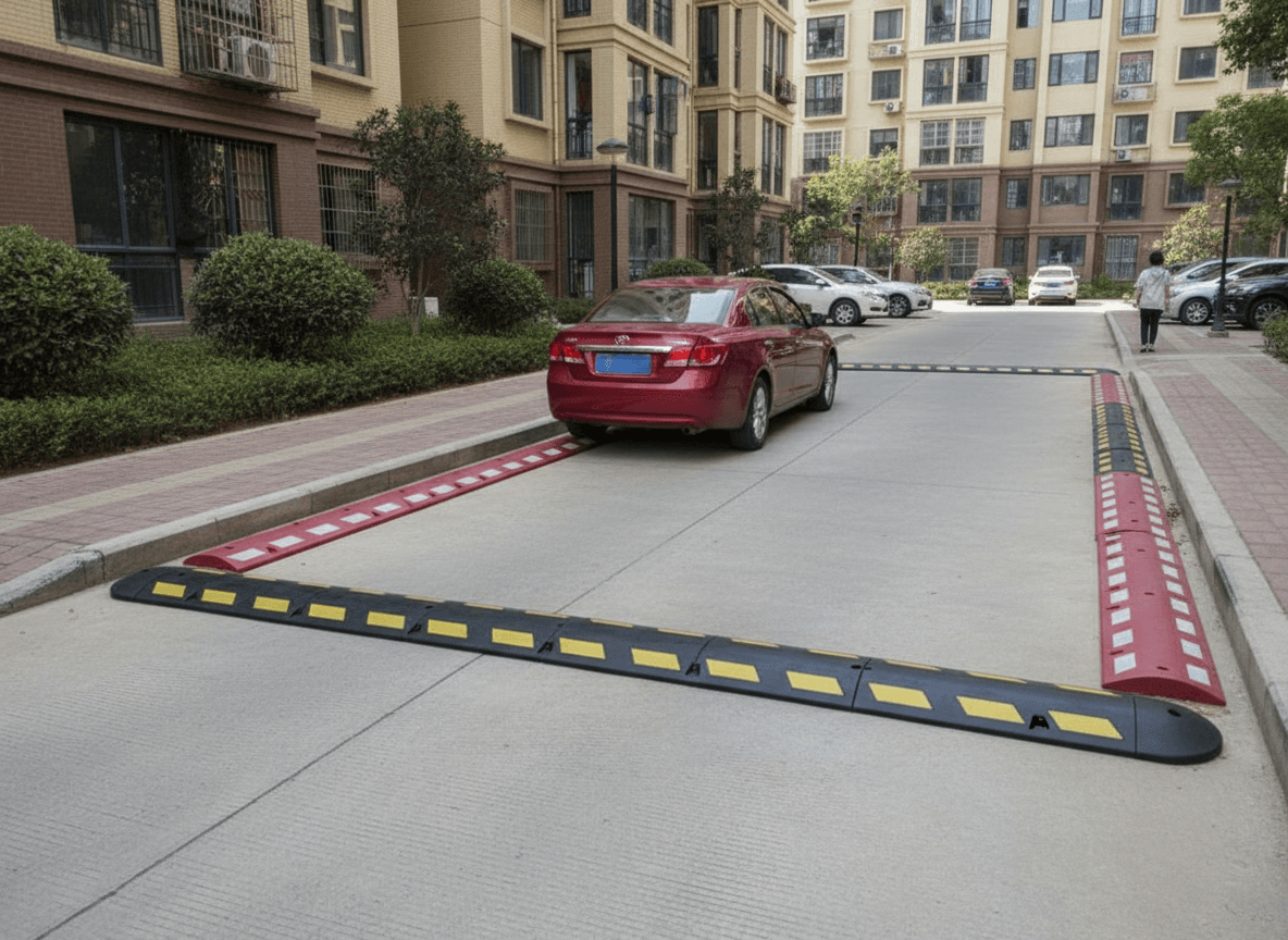 Rubber Speed Bump 56mm / 75mm – Heavy Duty Modular Traffic Calming Ramp with Cat's Eye Reflectors — image 2