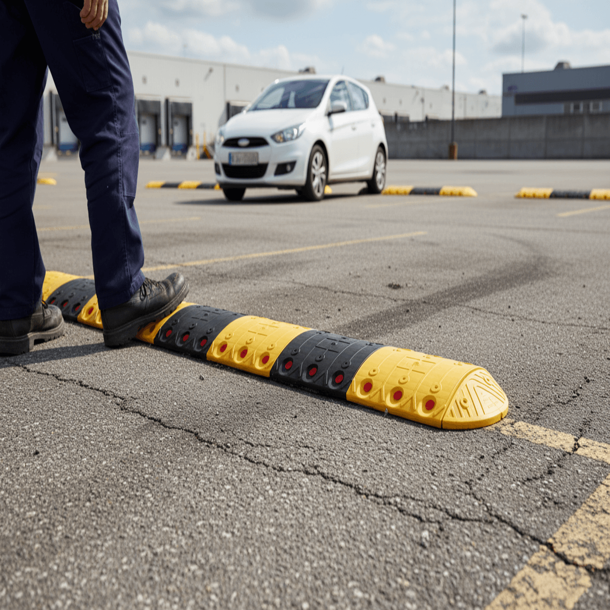 Modular Speed Bump 40mm – Bolt-Down Traffic Calming Ramp with Reflectors, Yellow/Black Sections