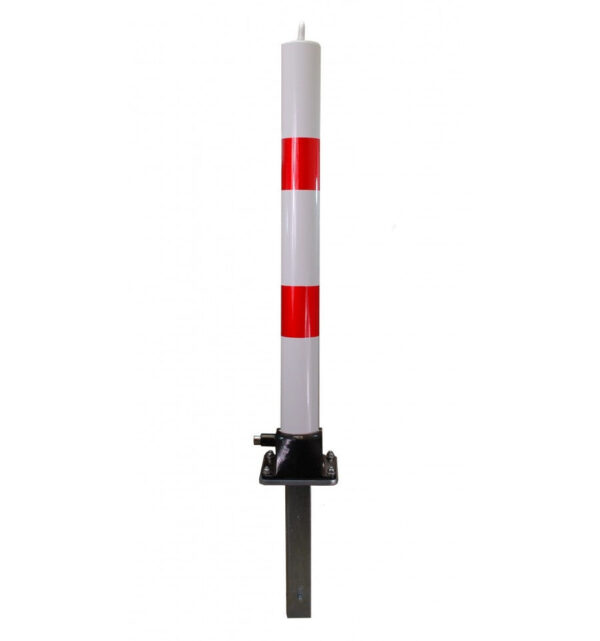 Gray White & Red Fold Down Parking Post With Ground Spigot, Integral Lock & Eyelet