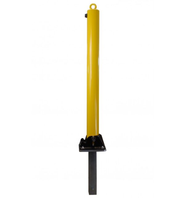 Dark Goldenrod Yellow Fold Down Parking Post With Ground Spigot, Integral Lock & Top Mounted Eyelet