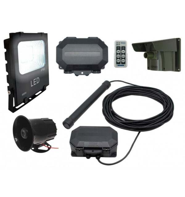 Dark Slate Gray Security Floodlight & Siren Driveway Alarm With Outdoor Receiver, PIR & Vehicle Sensing Probe
