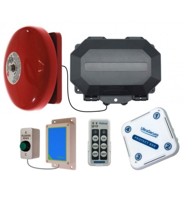 Dim Gray Wireless Commercial Bell Kit Included Push Button & Loud Bell (Adjustable Duration) & Additional Chime Receiver