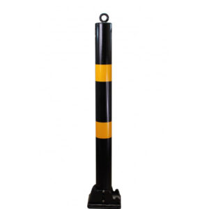 Sandy Brown 76mm Black & Yellow Fold Down Parking Post With Integral Lock & Chain Eyelet